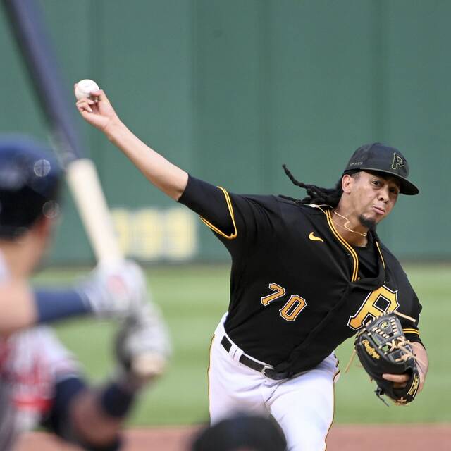 Pirates pitcher Osvaldo Bido delivers during the first inning against the Braves on Monday, Aug. 7, 2023, at PNC Park.