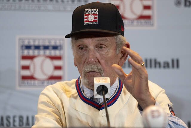 Former baseball manager Jim Leyland responds to questions during a news conference announcing his election into the National Baseball Hall of Fame, Monday, Dec. 4, 2023, in Nashville, Tenn.