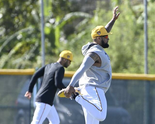 Pirates outfielder Canaan Smith-Njigba works out on Feb. 20, 2024, at Pirate City in Bradenton.