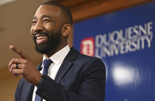 New Duquesne men’s basketball coach Dru Joyce speaks to the media during his introductory news conference Monday.