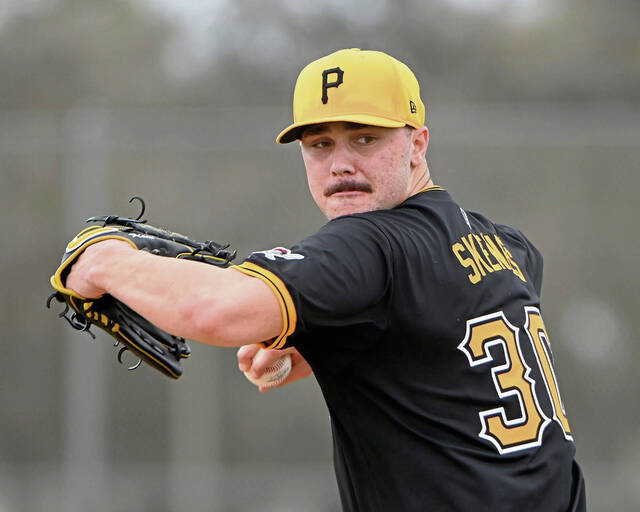 Pirates pitcher Paul Skenes throws during a workout on Feb. 15, 2024, at Pirate City in Bradenton.