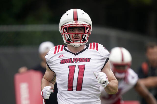 Shown during a preseason practice from this past August, North Carolina State inside linebacker Payton Wilson was drafted by the Pittsburgh Steelers with their second pick of the third round.