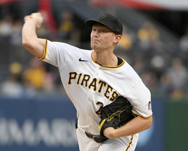 Pirates pitcher Mitch Keller delivers during the seventh inning against the Angels on Monday, May 6, 2024, at PNC Park.
