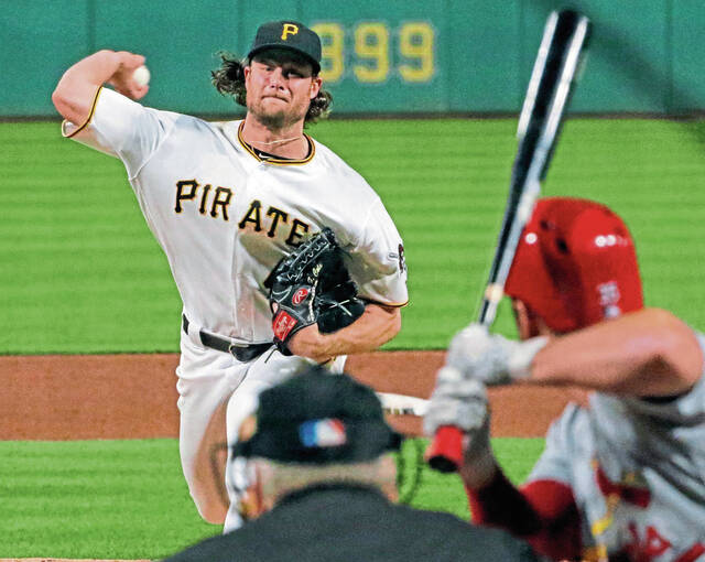 Pirates starting pitcher Gerrit Cole delivers against the St. Louis Cardinals in 2017.