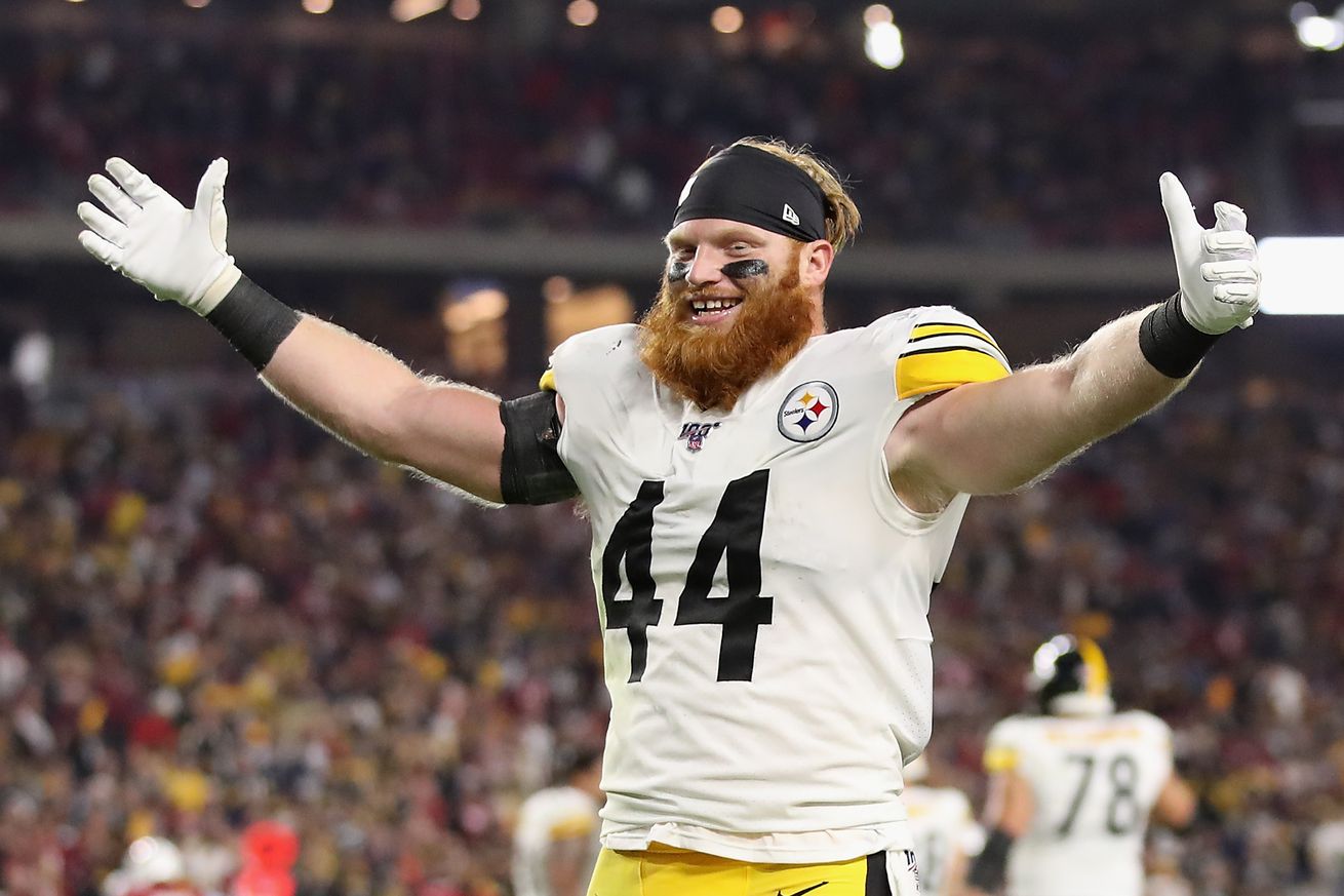 Linebacker Tyler Matakevich #44 of the Pittsburgh Steelers reacts during the second half of the NFL game against the Arizona Cardinals at State Farm Stadium on December 08, 2019 in Glendale, Arizona. The Steelers defeated the Cardinals 23-17.
