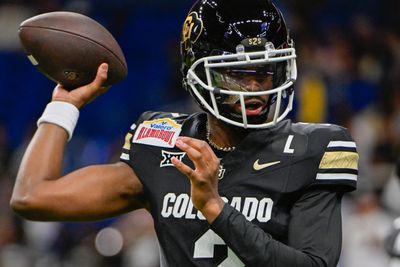 Colorado Buffaloes quarterback Shedeur Sanders (2) warms up before the football game between the BYU Cougars and Colorado Buffaloes on December 28, 2024, at the Alamodome in San Antonio, Texas.