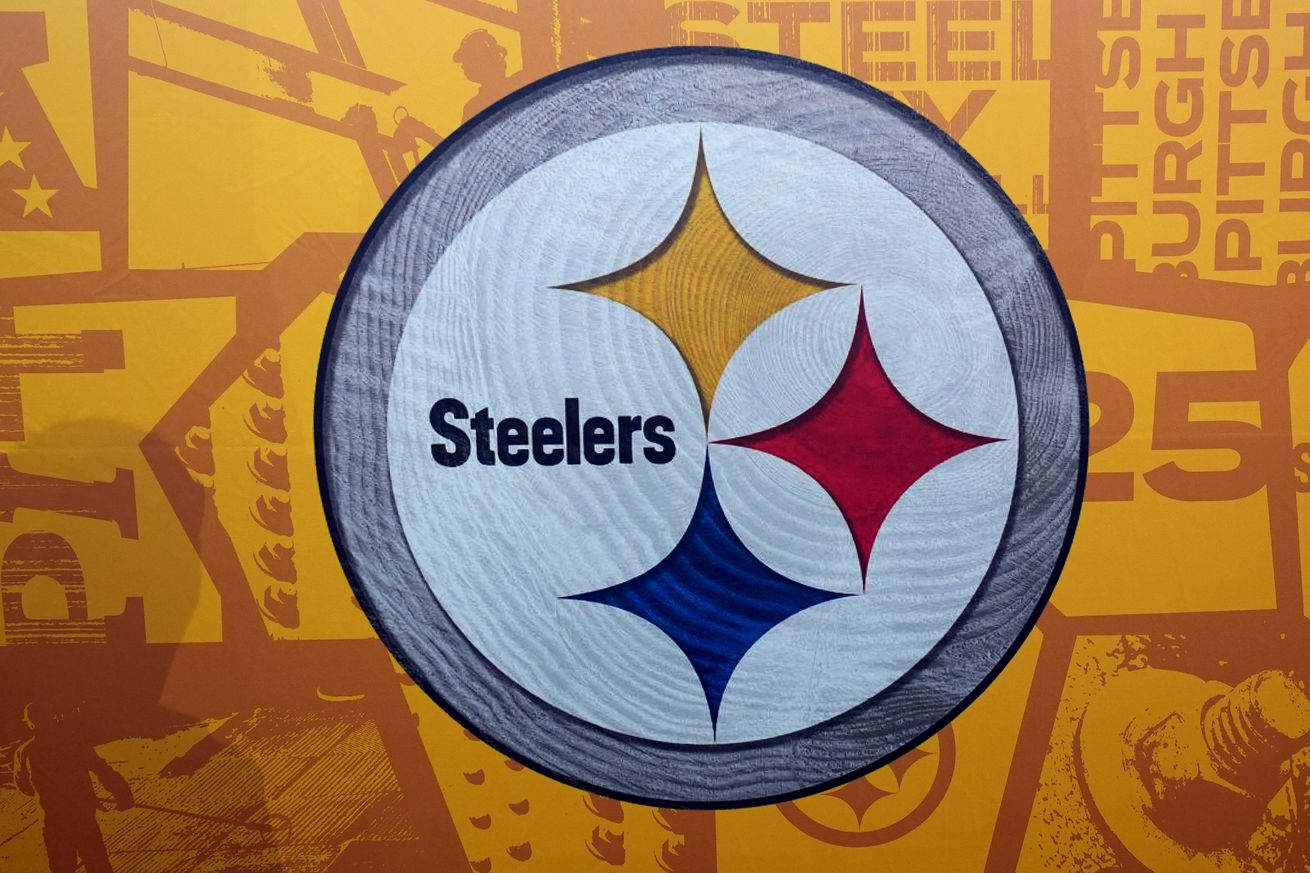A general view of the Pittsburgh Steelers logo prior to the 2025 NFL Draft at Lambeau Field on April 23, 2025 in Green Bay, Wisconsin.