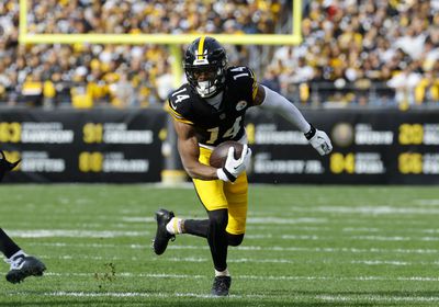 George Pickens #14 of the Pittsburgh Steelers in action against the Baltimore Ravens on November 17, 2024 at Acrisure Stadium in Pittsburgh, Pennsylvania.