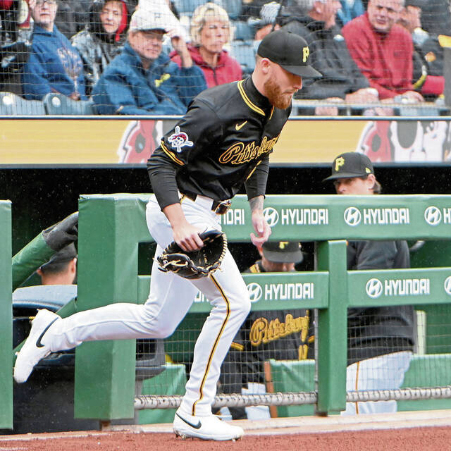 Pirates pitcher Mike Burrows takes the field for his PNC Park debut on Thursday, May 22, 2025, against the Brewers.