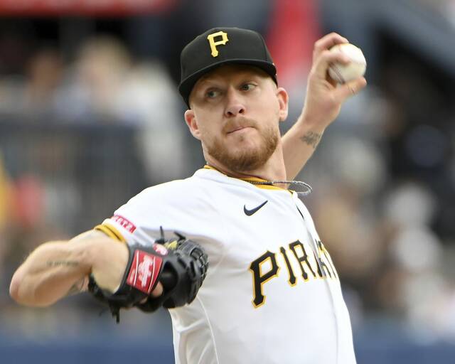 Pirates pitcher Bailey Falter delivers during the third inning against the Brewers on Sunday, May 25, 2025, at PNC Park.