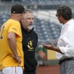 The Pirates fired manager Derek Shelton (center) on Thursday, naming Don Kelly (left) as his replacement.
