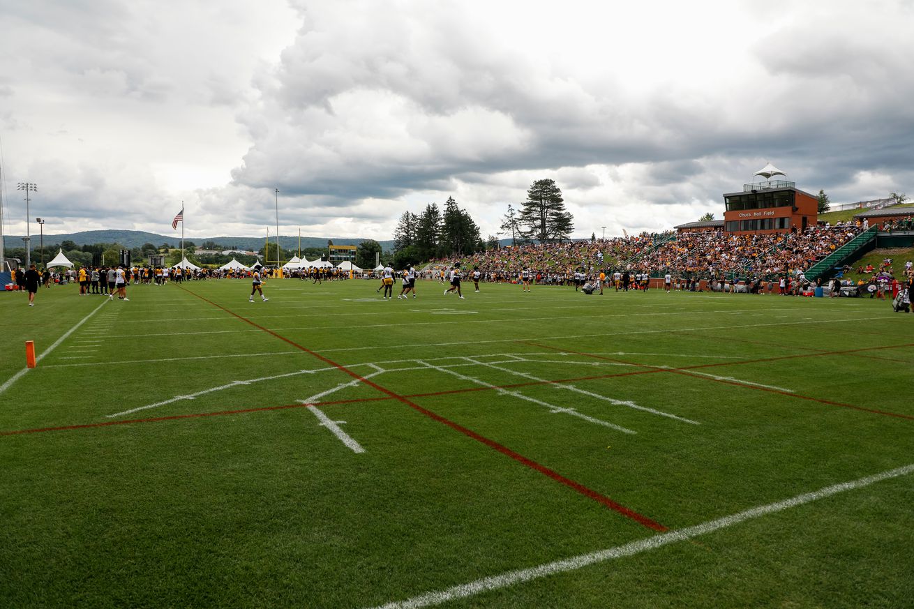 A general view of Chuck Noll Field during the Pittsburgh Steelers training camp at Saint Vincent College on July 29, 2023, in Latrobe, PA.