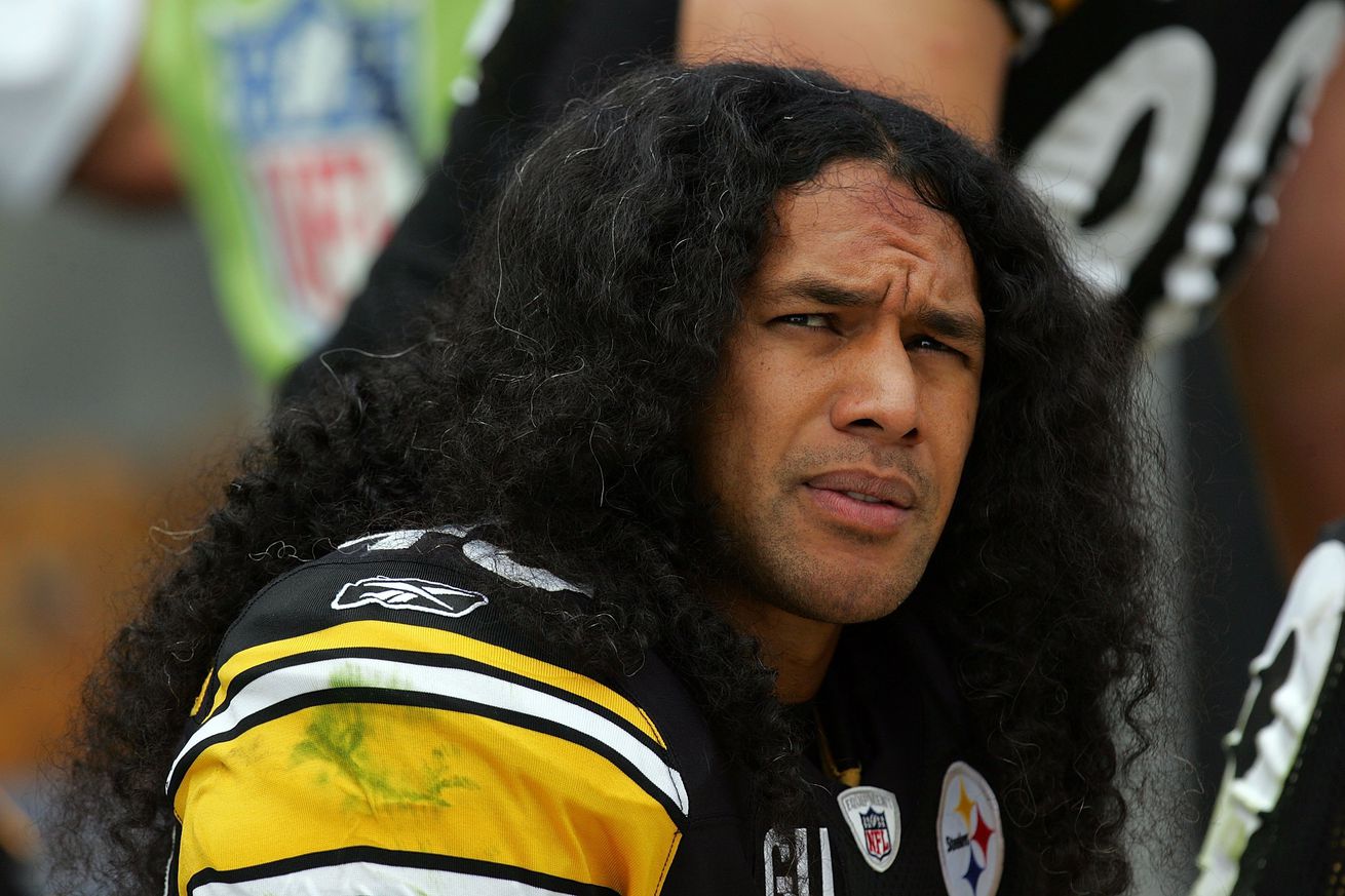 Safety Troy Polamalu #43 of the Pittsburgh Steelers during play against the Houston Texans on September 7, 2008 at Heinz Field in Pittsburgh, Pennsylvania.