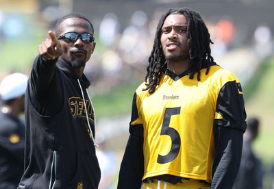 Pittsburgh Steelers cornerback Jalen Ramsey (5) participates in drills during training camp at Saint Vincent College.