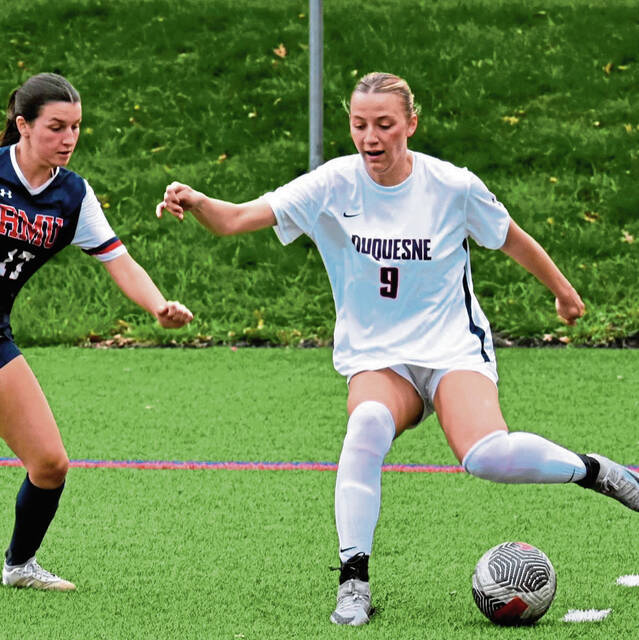 Plum grad Kaitlyn Killinger will be on the pitch for the Duquesne women’s soccer team this fall after spending her first two seasons at Pitt.
