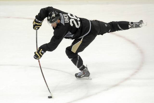 The Penguins selected forward Dominik Uher in the fifth round (No. 144 overall) of the 2011 NHL Draft.