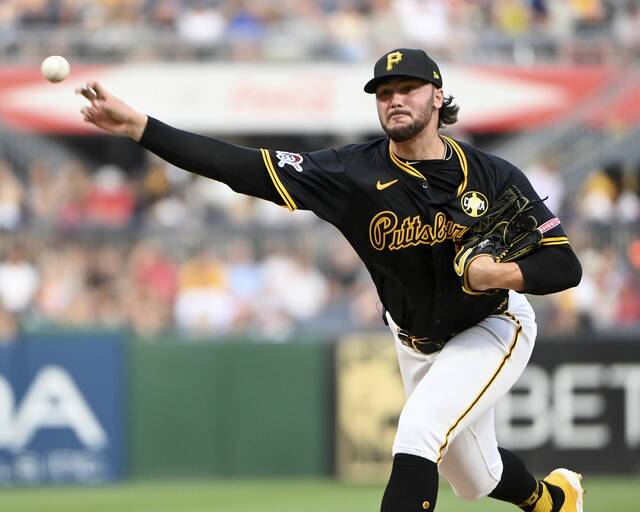 Pirates pitcher Paul Skenes delivers during the second inning against the Reds on Thursday, Aug. 7, 2025, at PNC Park.