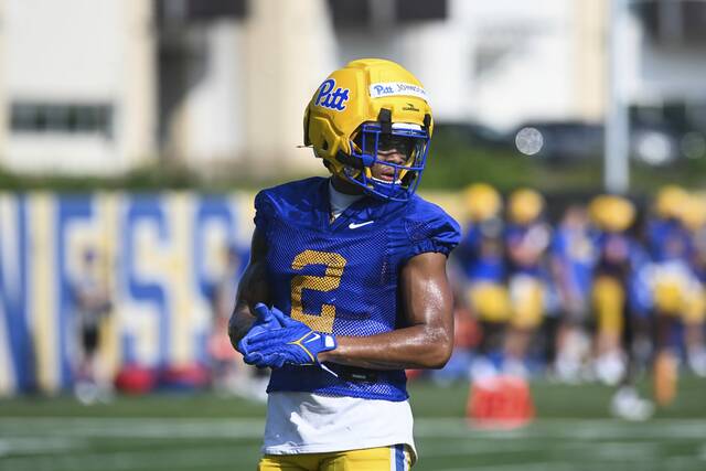 Wide receiver Kenny Johnson participates in the first day of Pitt football practice Wednesday, July 30, 2025, at UPMC Rooney Sports Complex on the South Side.