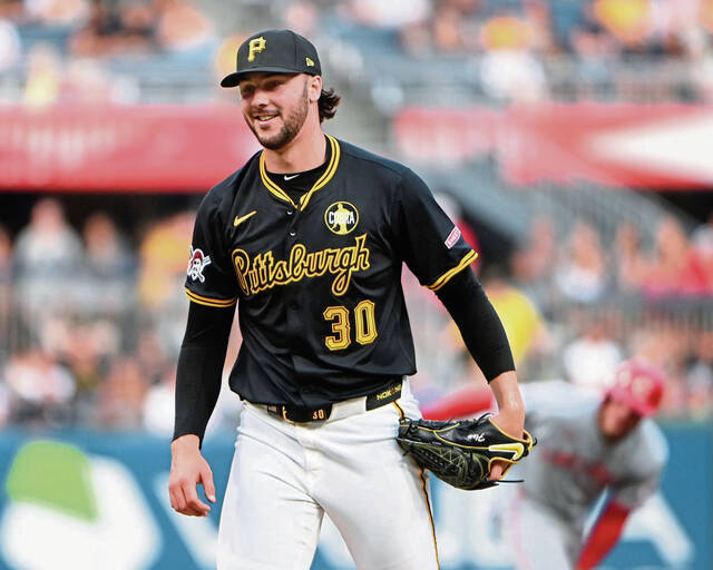Pirates pitcher Paul Skenes smiles after ending a Reds threat with a strikeout during the fourth inning on Thursday, Aug. 7, 2025, at PNC Park.