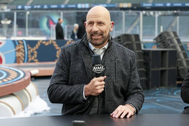 NHL Network commentator Mike Rupp speaks before the 2024 Winter Classic between the Vegas Golden Knights and Seattle Kraken at T-Mobile Park on Jan. 1, 2024 in Seattle.