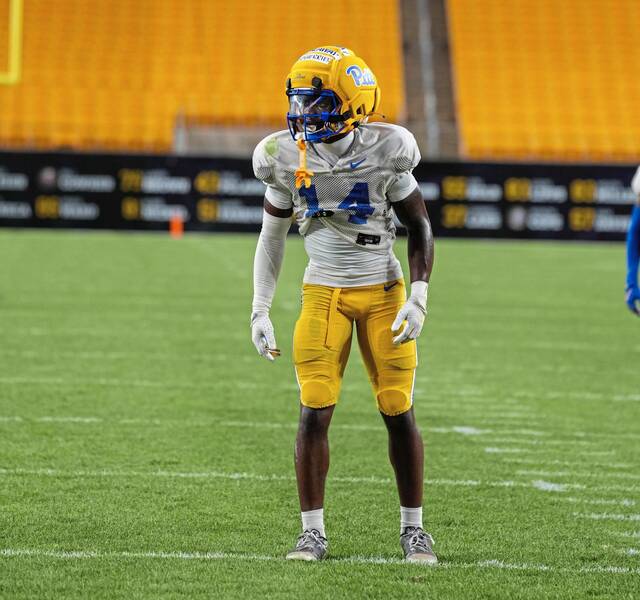 Pitt defensive back Josh Guerrier takes part in a scrimmage Aug. 17, 2025, at Acrisure Stadium.