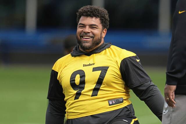 Shown during organized team activities in June, Steelers defensive tackle Cameron Heyward has expressed unhappiness with his contract.