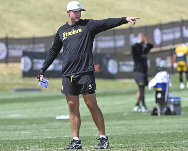 Steelers quarterback Will Howard during practice Aug. 12 at Saint Vincent.