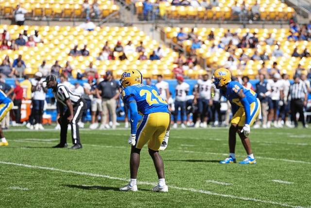 Pitt's Shawn Lee (28) plays against Duquesne on Aug. 30, 2025, at Acrisure Stadium.