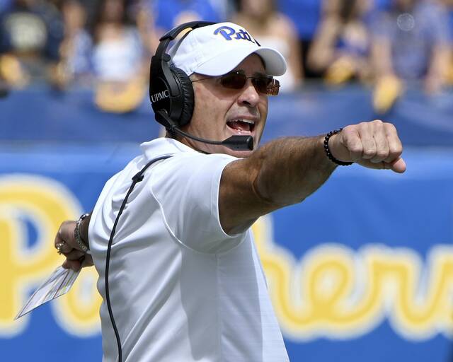 Pitt head coach Pat Narduzzi watches from the sideline during the Panthers’ game against Duquesne on Saturday, Aug. 30, 2025, at Acrisure Stadium.