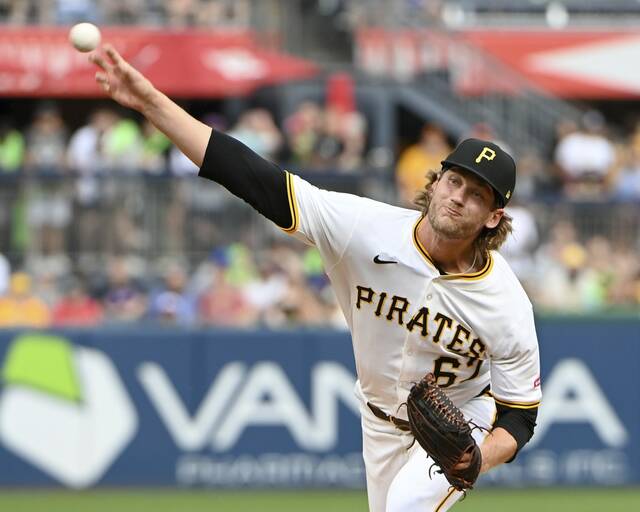 Pirates pitcher Braxton Ashcraft delivers during the third inning against the Mets on Saturday, June 28, 2025, at PNC Park.