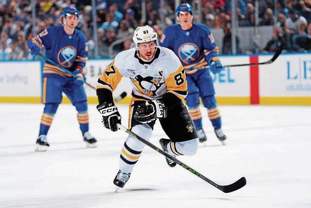 Penguins center Sidney Crosby skates March 27 against the Sabres at KeyBank Center in Buffalo, N.Y.
