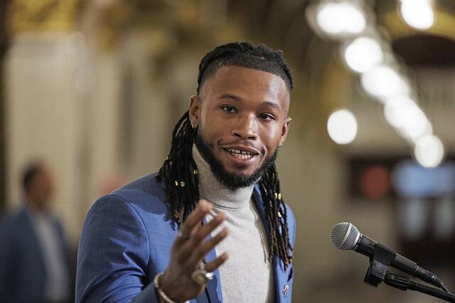 Apollo-Ridge grad and former Pitt football player Tre Tipton addressed a group of VIPs at the state capital in Harrisburg recently as part of his ongoing crusade for mental health awareness.