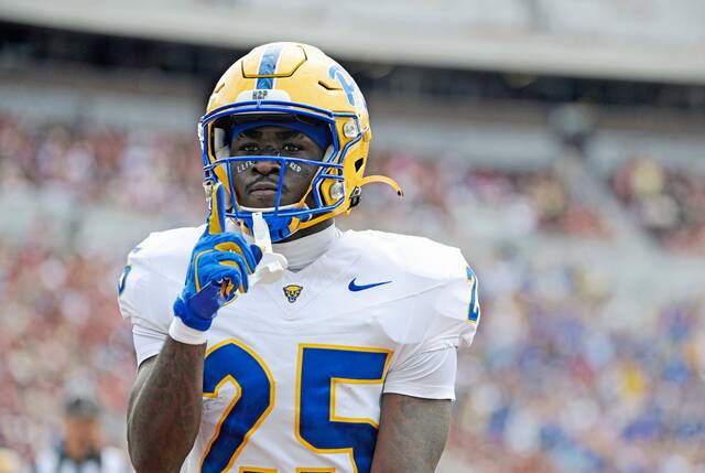 Pitt running back Ja'Kyrian Turner (25) reacts after scoring a touchdown during the first quarter against Florida State on Oct. 11, 2025, at Doak S. Campbell Stadium.