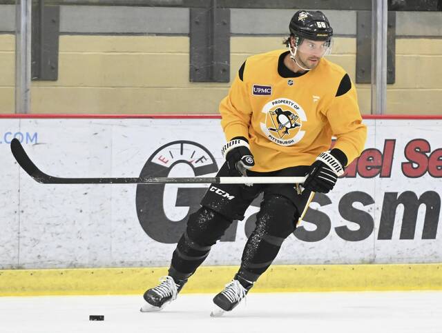 Penguins defenseman Kris Letang practices at the UPMC Lemieux Sports Complex in Cranberry on Sept. 18.