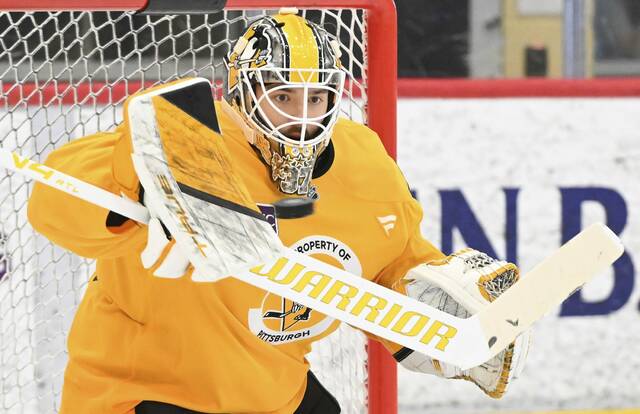 In three games this season, Penguins goaltender Arturs Silovs has a 2-1-0 record.