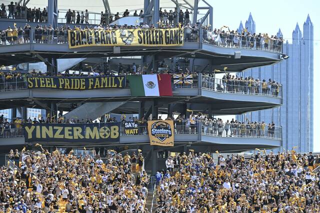 A standing-room crowd watches the start of the Steelers-Seahawks game Sept. 14 at Acrisure Stadium.