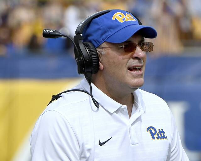 Pitt head coach Pat Narduzzi watches from the sideline during the Panthers’ game against Louisville on Sept. 27, 2025, at Acrisure Stadium.