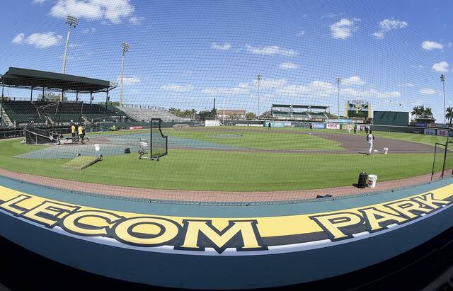 The Pirates work out at LECOM Park in Bradenton on March 14, 2022.