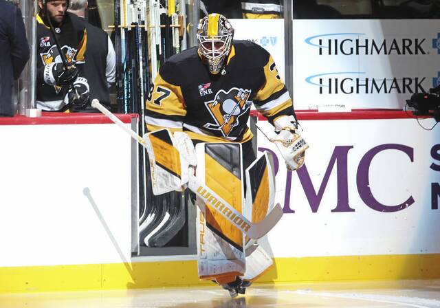 In seven games this season, Penguins goaltender Arturs Silovs has a 3-2-2 record.