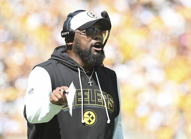 Steelers head coach Mike Tomlin against the Seahawks Sunday, Sept. 14, 2025, at Acrisure Stadium.