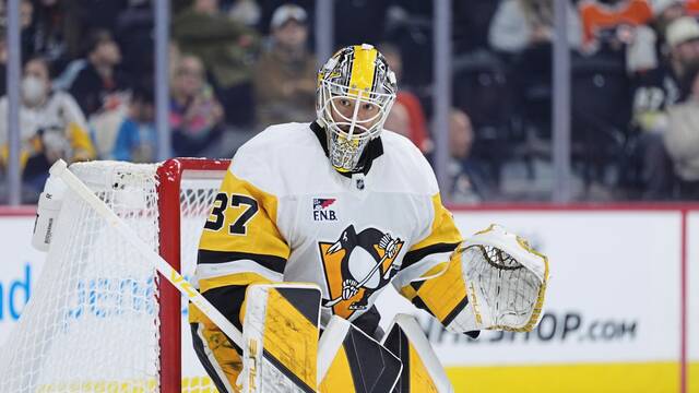 In 12 game this season, Penguins goaltender Arturs Silovs has a 4-4-4 record. (AP)
