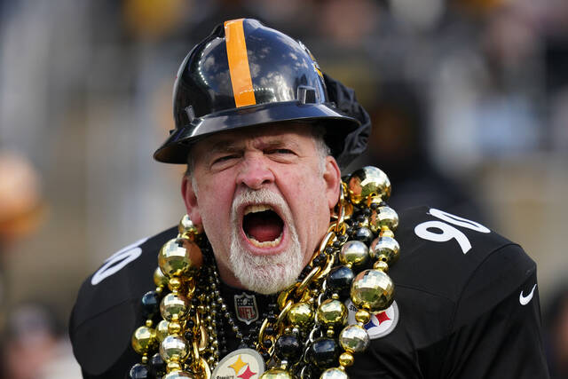 A Steelers fan cheers during the team’s game against the Cincinnati Bengals in Pittsburgh. (AP)