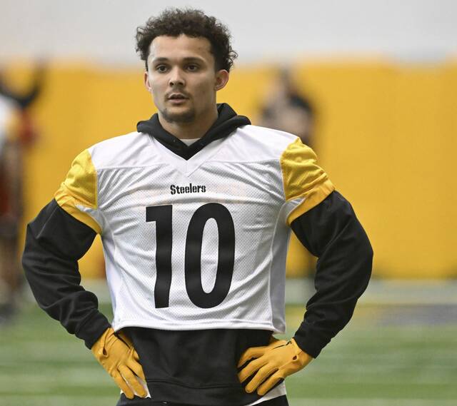 Wide receiver Roman Wilson was designated as a healthy inactive for the Pittsburgh Steelers during Sunday’s game at the Baltimore Ravens on Sunday at M&T Bank Stadium. (Chaz Palla | TribLive)
