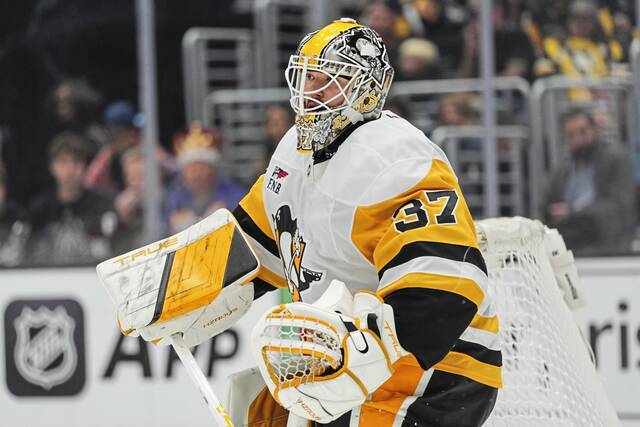 In 12 games this season, Penguins goaltender Arturs Silovs has a 4-4-4 record. (AP)