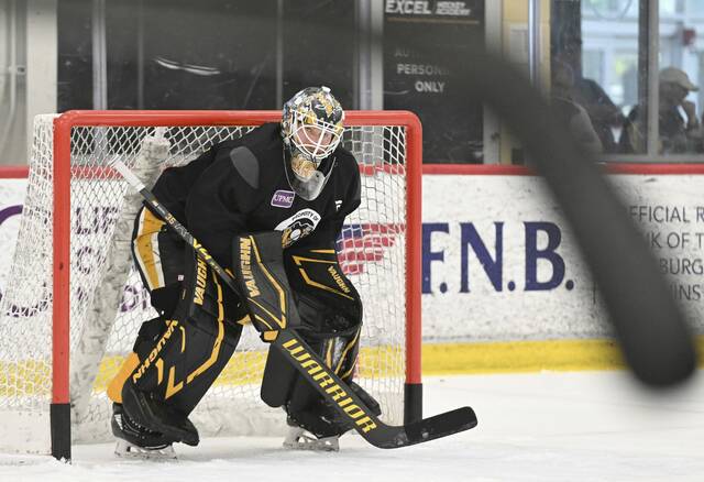 In 14 games with the Penguins this season, goaltender Tristan Jarry had a 9-3-1 record. (Chaz Palla | TribLive)