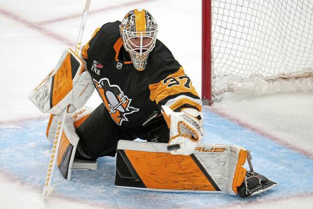 In 13 games this season, Penguins rookie goaltender Arturs Silovs has a 4-4-5 record. (AP)
