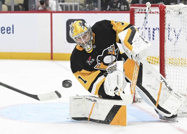 In four NHL games this season, Penguins goaltender Sergei Murashov has a 1-1-1 record. (Chaz Palla | TribLive)
