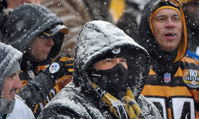 Steelers fans will be facing icy temperatures and winds during the game Monday night at Acrisure Stadium in Pittsburgh. (TribLive)