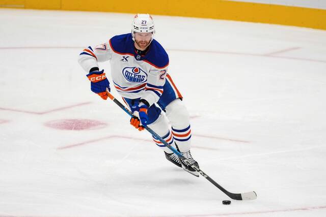 In 31 games with the Edmonton Oilers this season, defenseman Brett Kulak has two assists. (AP)