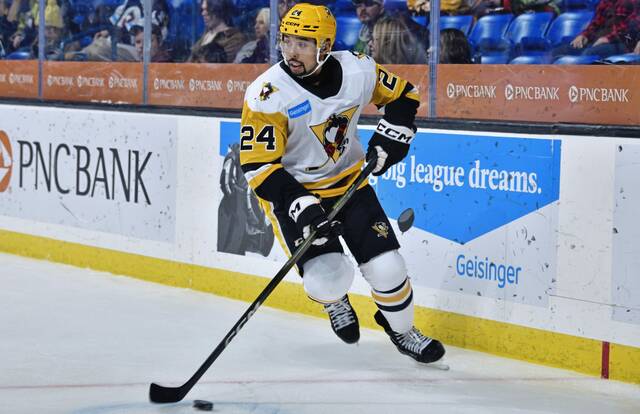 Defenseman Matt Dumba made his debut for the Wilkes-Barre/Scranton Penguins during a 2-1 loss to the Charlotte Checkers at Mohegan Arena in Wilkes-Barre on Tuesday. (KDP Studio)
